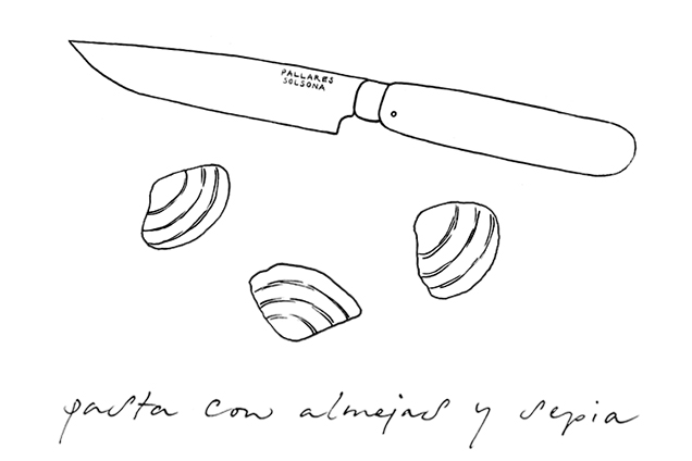 illustratie pasta con almejas y sepia